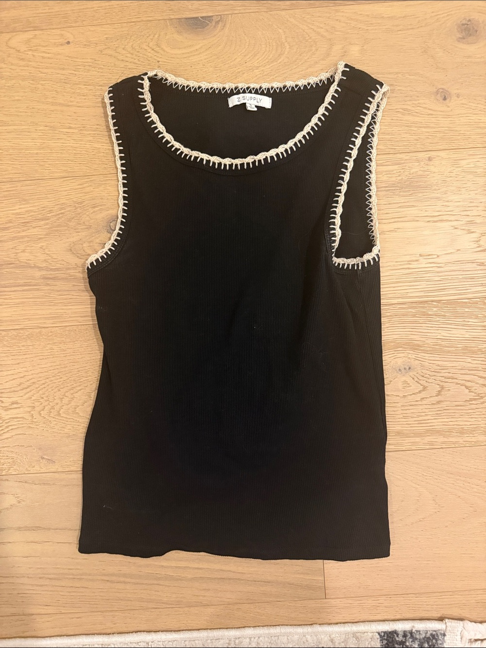 Z Supply Black Ribbed Tank with Cream Contrast Stitching